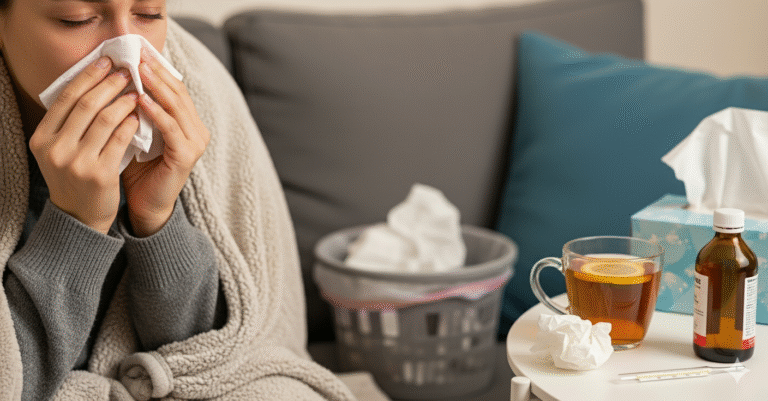 Grafika pokazująca osobę przeziębioną